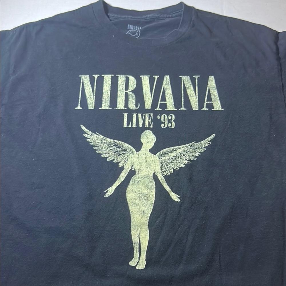 Nirvana Black Tee with Yellow Angel Graphic